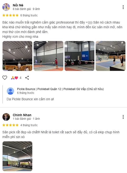 Đánh giá của người chơi tại sân Pickleball Pickle Bounce