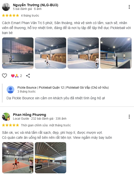 Đánh giá của người chơi tại sân Pickleball Pickle Bounce