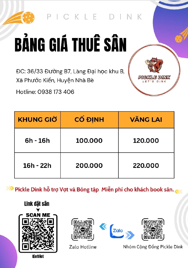 Giá thuê sân Pickleball Pickle Dink Hồ Chí Minh