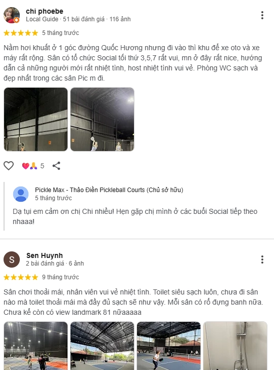 Đánh giá của người chơi tại sân Pickleball Pickle Max 2