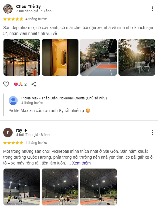 Đánh giá của người chơi tại sân Pickleball Pickle Max 3