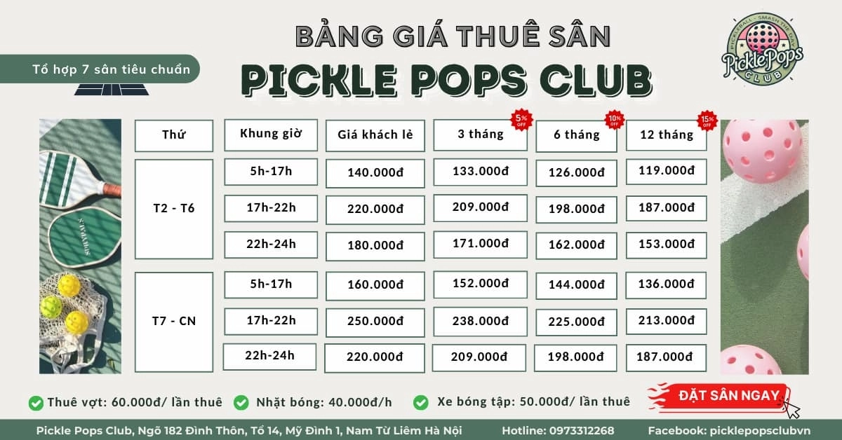 Giá thuê sân Pickleball Pickle Pops