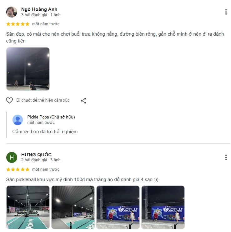Đánh giá của người chơi tại sân Pickleball Pickle Pops
