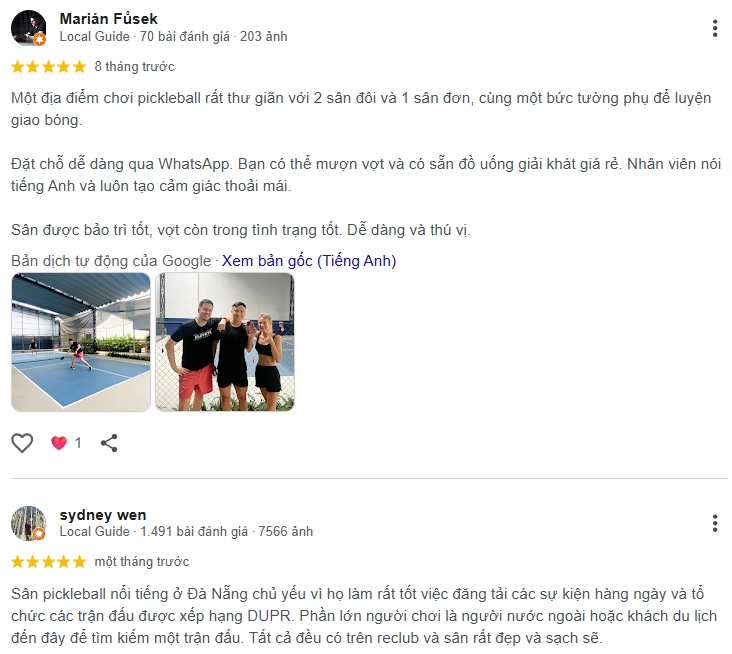 Đánh giá của người chơi tại sân Pickleball My Khe Beach