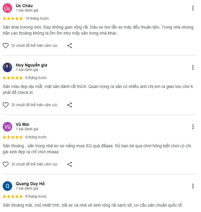 Đánh giá của người chơi tại sân Pickleball Piko House