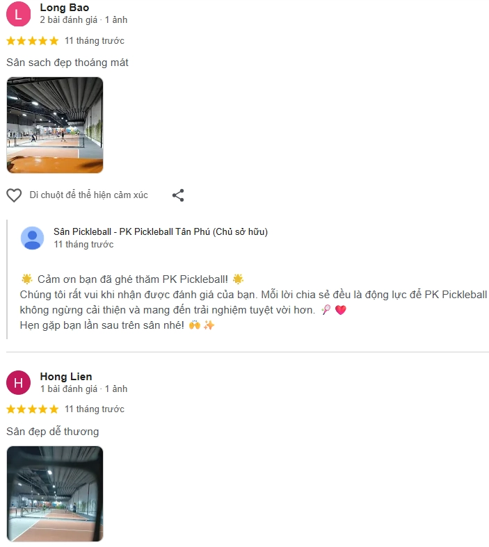 Đánh giá của người chơi tại sân Pickleball PK Tân Phú