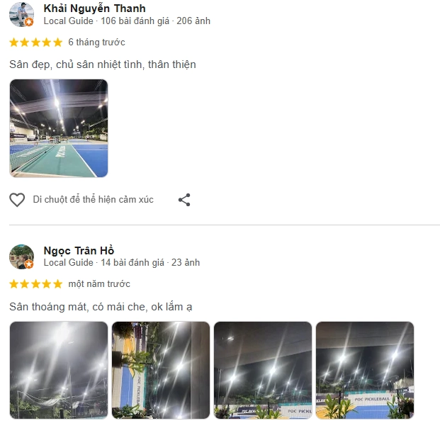 Đánh giá của người chơi tại sân Pickleball POC
