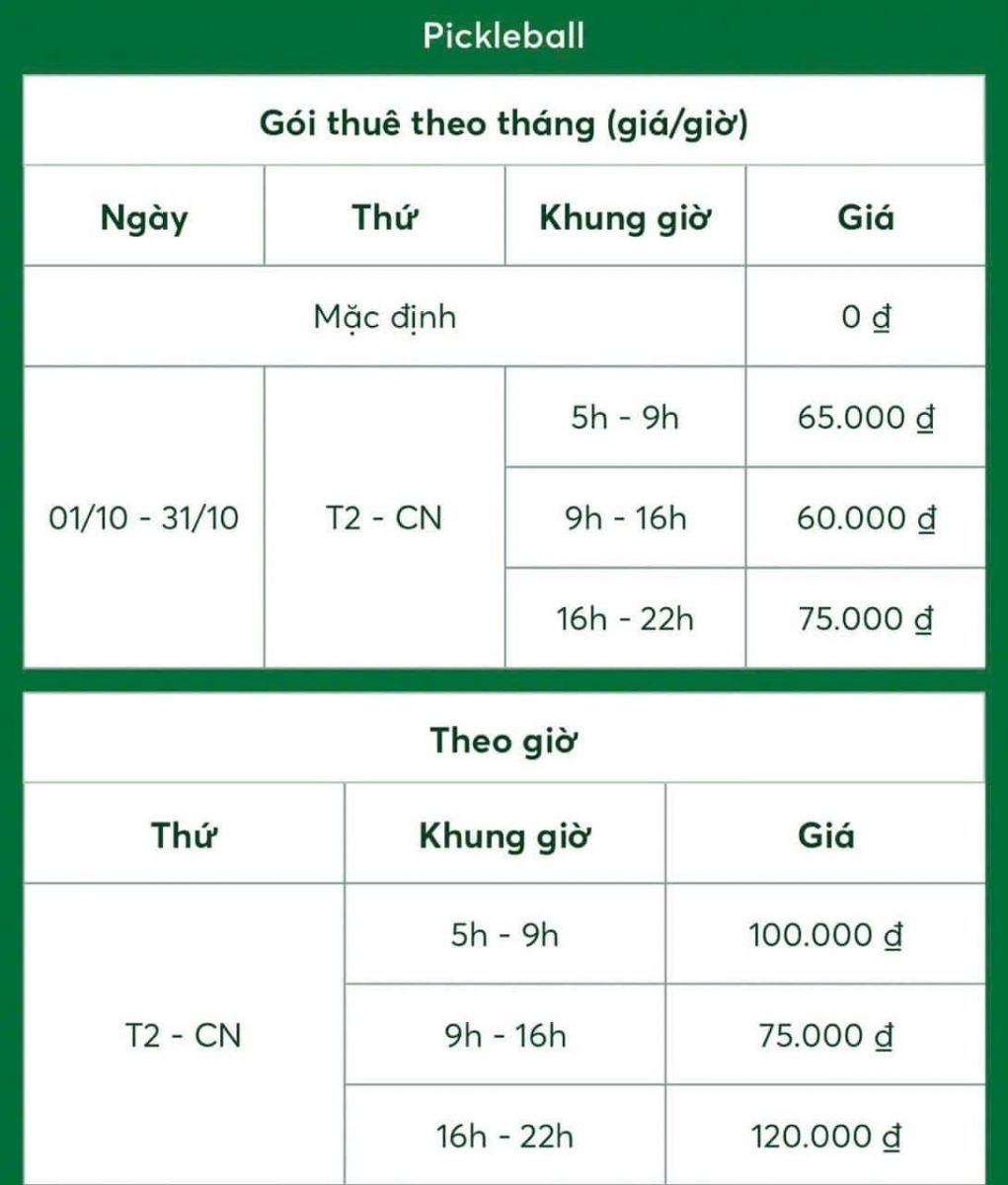 Giá thuê sân Pickleball Pom Hán