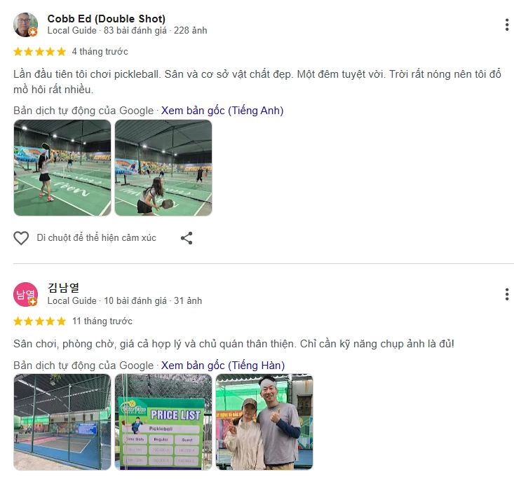 Đánh giá của người chơi tại sân Pickleball Poon Poon