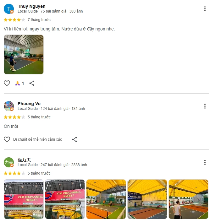 Đánh giá của người chơi tại sân Pickleball Quận 1 Saigon
