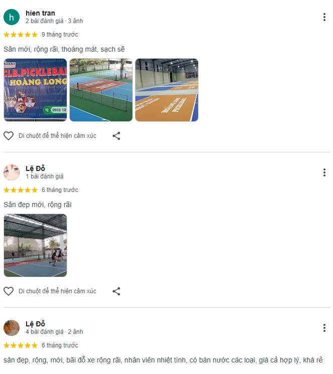 Đánh giá của người chơi tại sân Pickleball Quang Thắng
