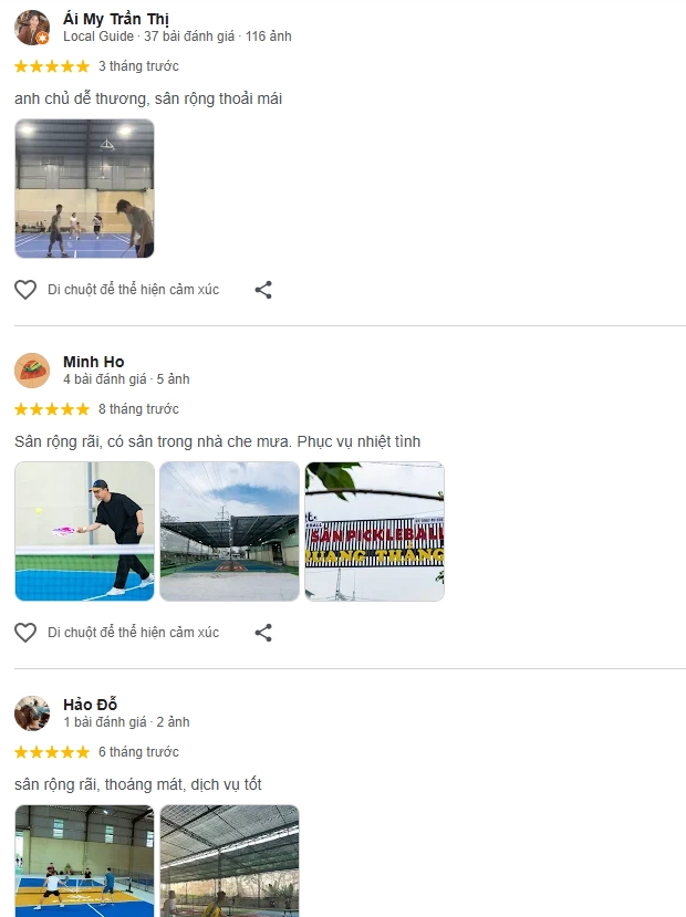 Đánh giá của người chơi tại sân Pickleball Quang Thắng