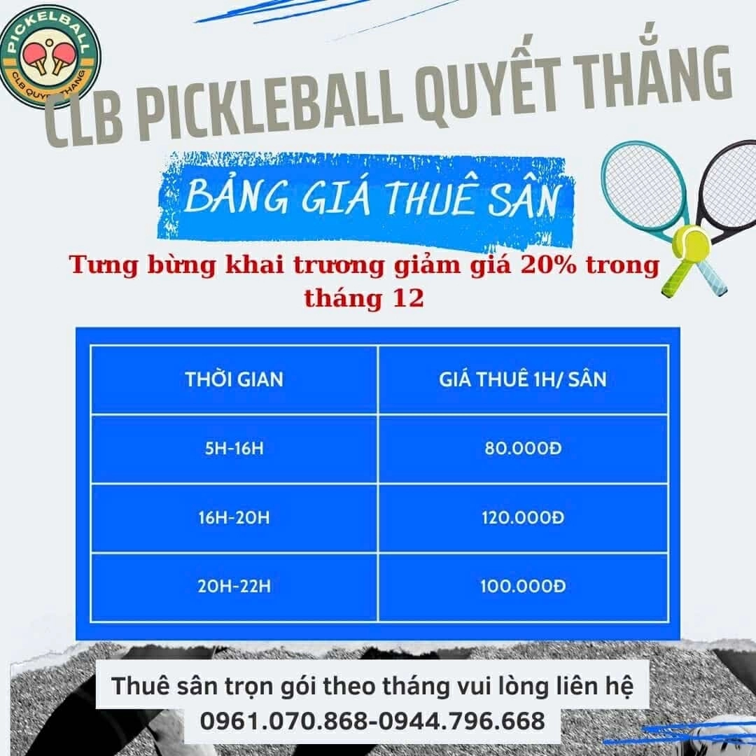 Giá thuê sân Pickleball Quyết Thắng