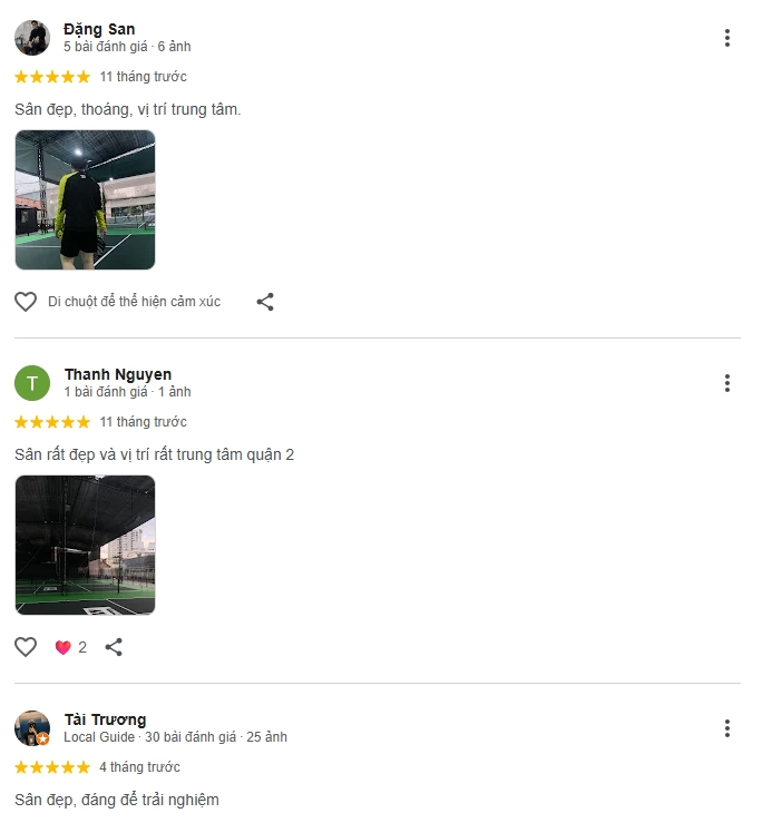 Đánh giá của người chơi tại sân Rally Pickleball Hồ Chí Minh 2