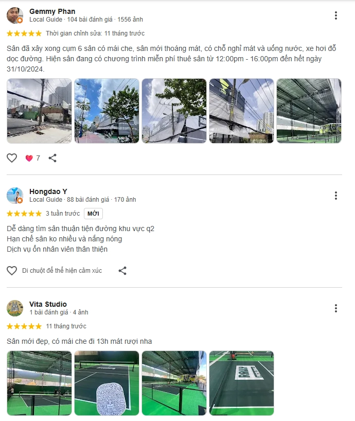 Đánh giá của người chơi tại sân Rally Pickleball Hồ Chí Minh 3