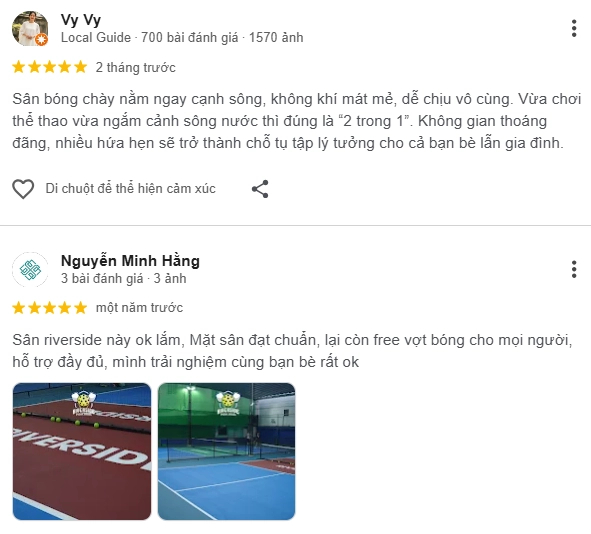 Đánh giá của người chơi tại sân Pickleball RiverSide
