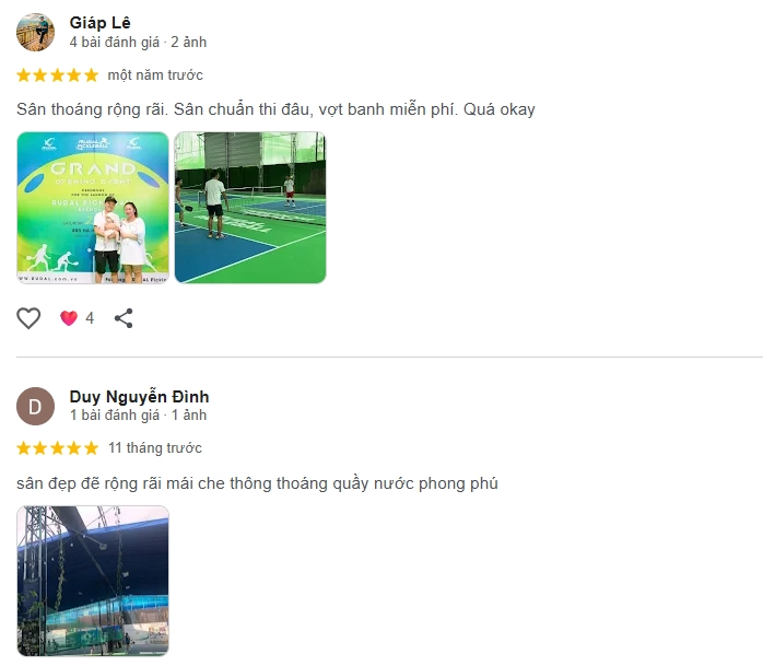 Đánh giá của người chơi tại sân Pickleball Rudal Quận 12