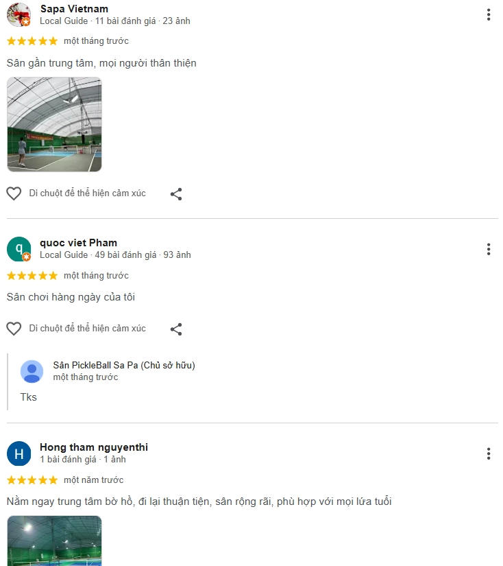 Đánh giá của người chơi tại sân Pickleball Sa Pa