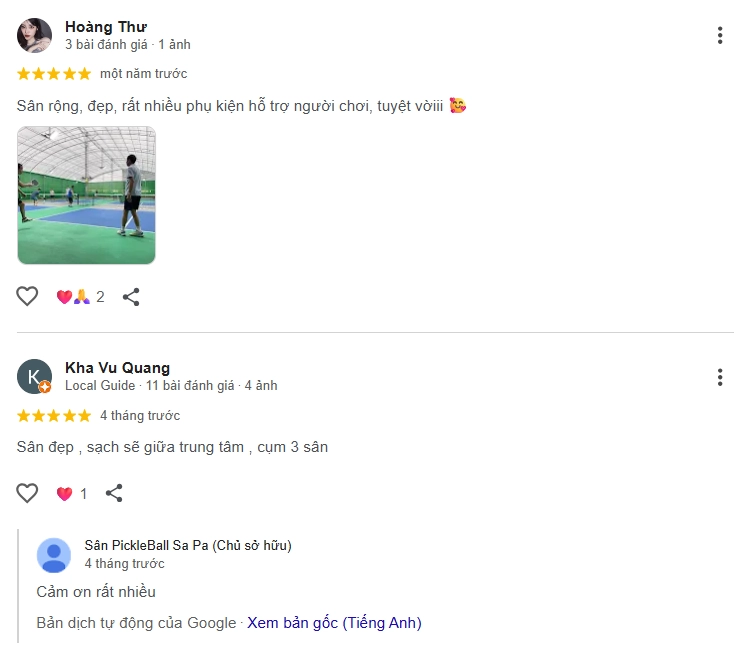 Đánh giá của người chơi tại sân Pickleball Sa Pa