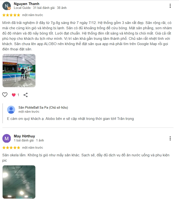 Đánh giá của người chơi tại sân Pickleball Sa Pa