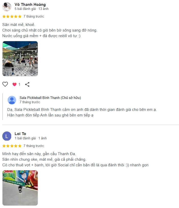 Đánh giá của người chơi tại sân Pickleball Sala