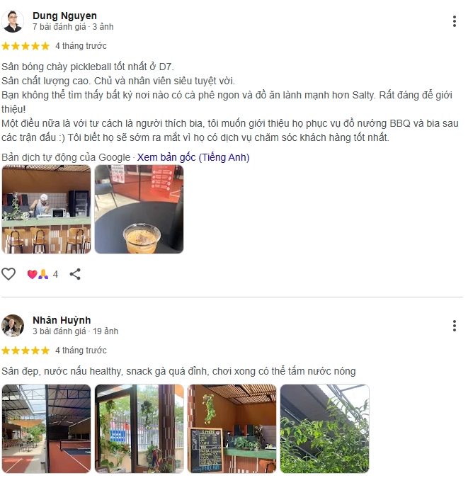 Đánh giá của người chơi tại sân Pickleball Salty 2