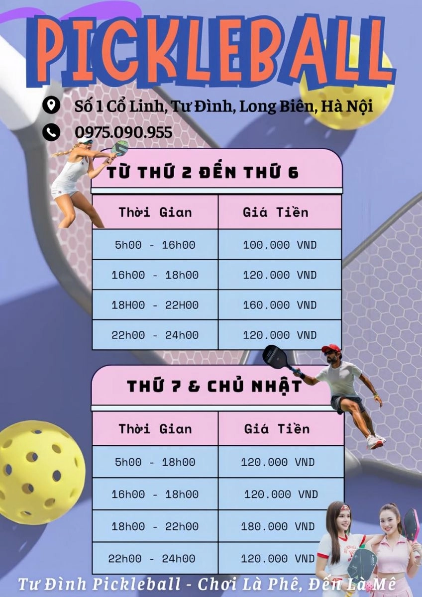 Giá thuê sân Pickleball Số 1 Cổ Linh Tư Đình Long Biên Hà Nội