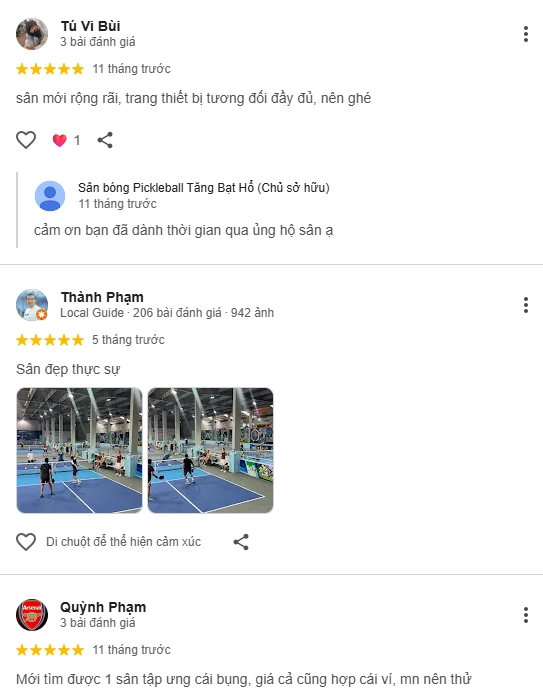Đánh giá của người chơi tại sân Pickleball Số 1 Tăng Bạt Hổ
