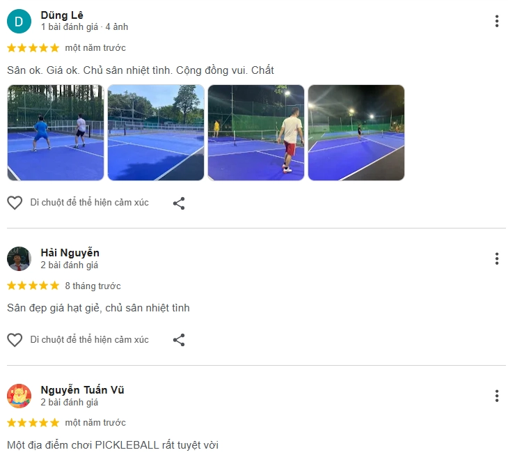 Đánh giá của người chơi tại sân Pickleball Số 9 Thuỵ Phương