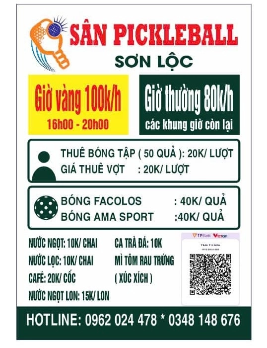 Giá thuê sân Pickleball Sơn Lộc