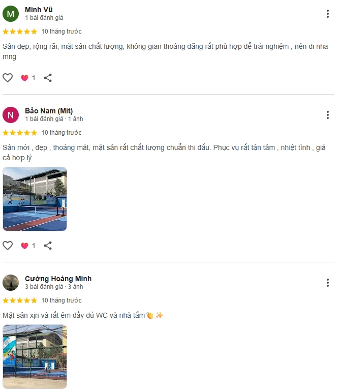 Đánh giá của người chơi tại sân Pickleball Sơn Lộc