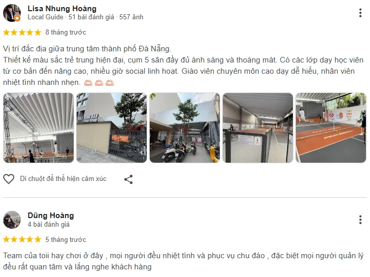 Đánh giá của người chơi tại sân Pickleball Sông Hàn