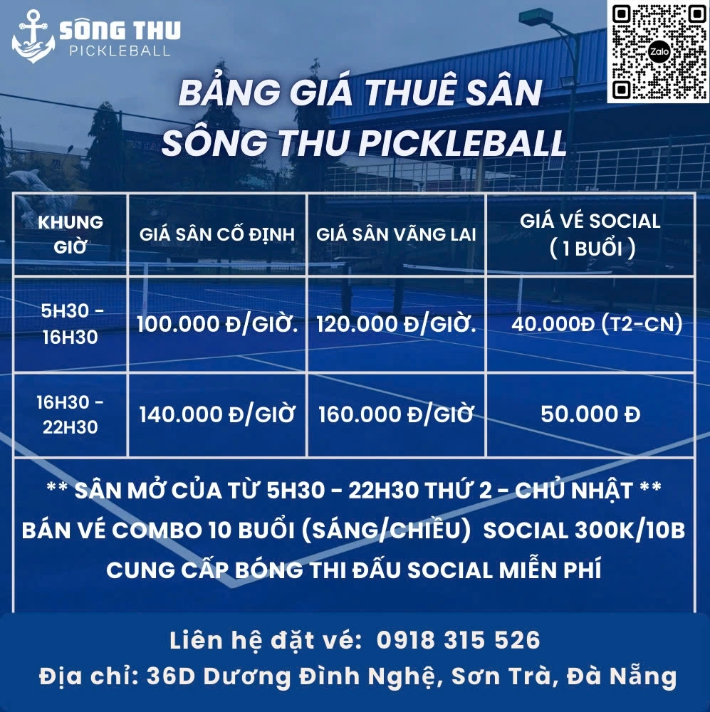 Giá thuê sân Pickleball Sông Thu