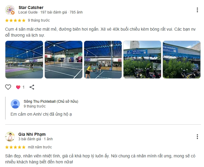 Đánh giá của người chơi tại sân Pickleball Sông Thu