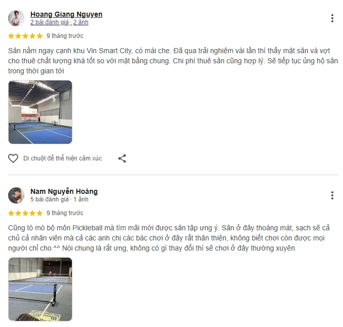 Đánh giá của người chơi tại sân Pickleball Star Club 181 Cầu Cốc