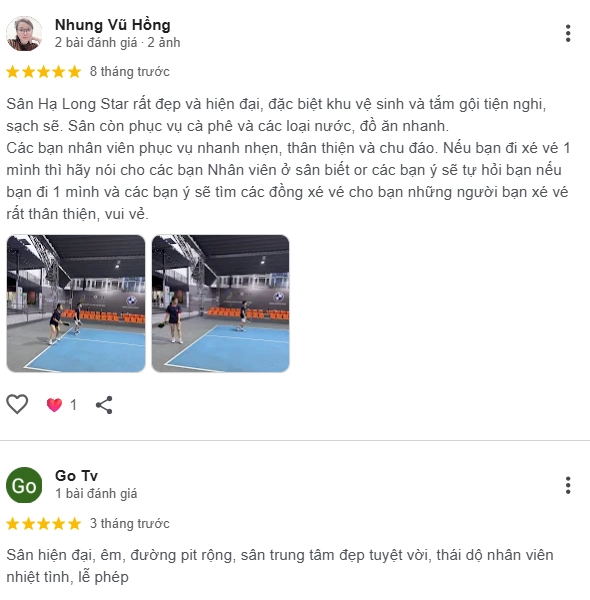 Đánh giá của người chơi tại sân Pickleball Stars Hạ Long