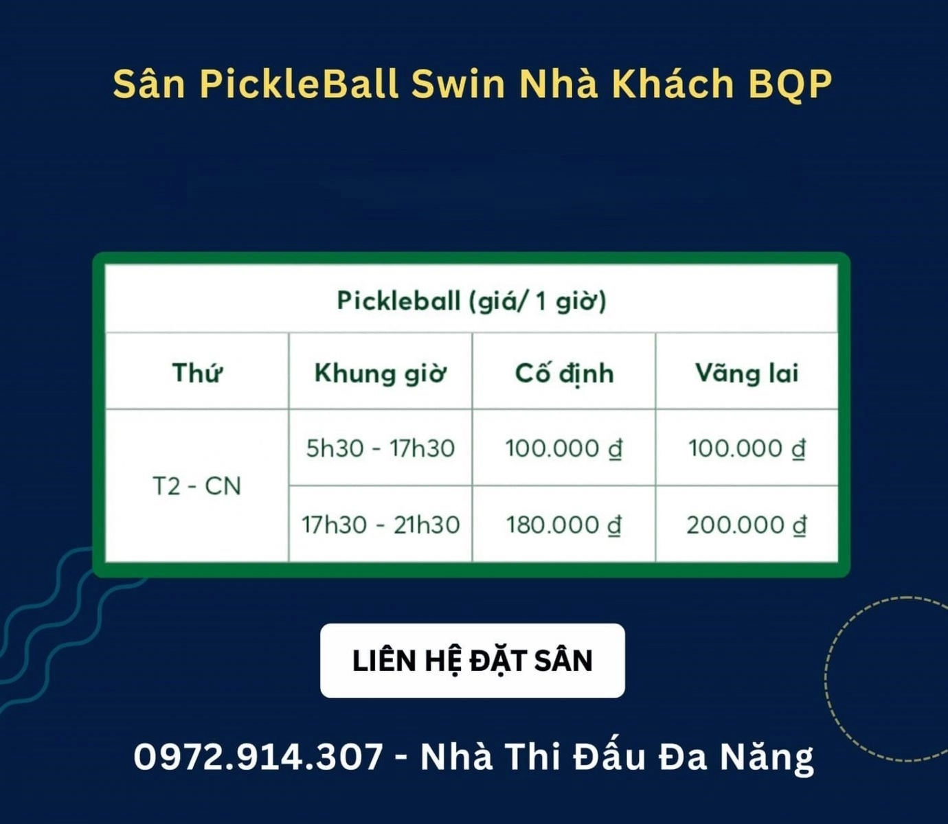 Giá thuê sân Pickleball SWIN