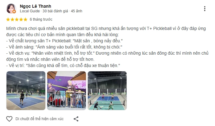 Đánh giá của người chơi tại sân Pickleball T+ 1