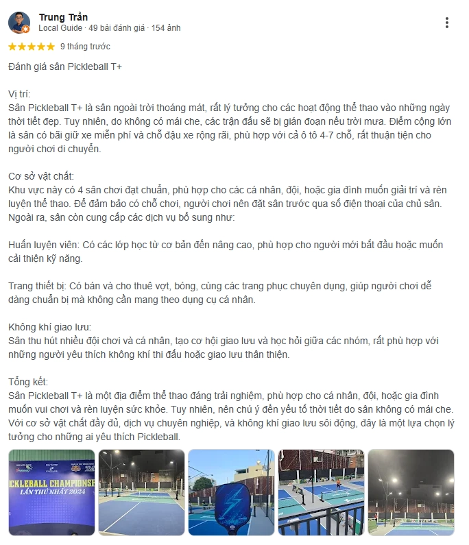 Đánh giá của người chơi tại sân Pickleball T+ 2