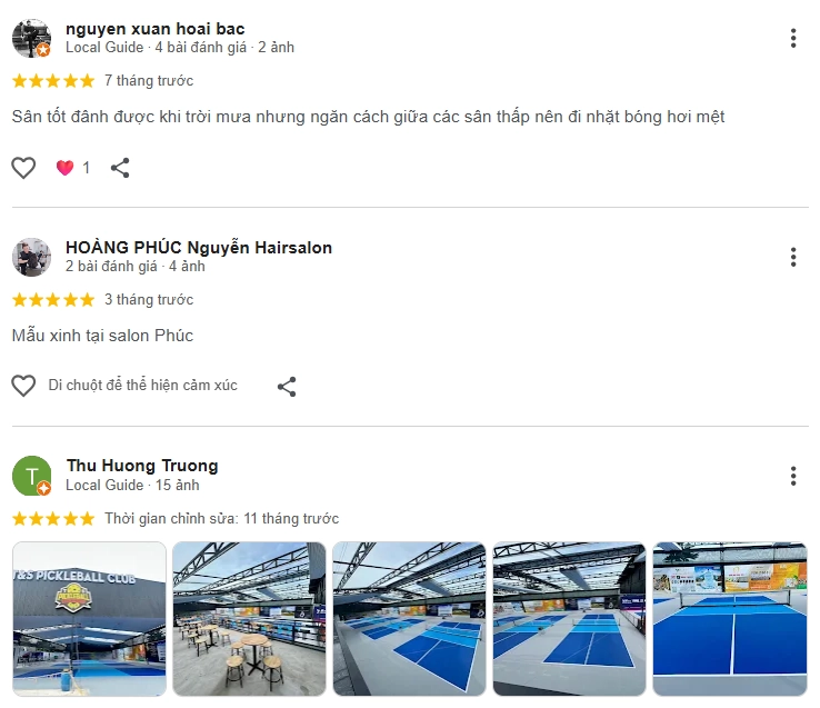 Đánh giá của người chơi tại sân Pickleball T&S