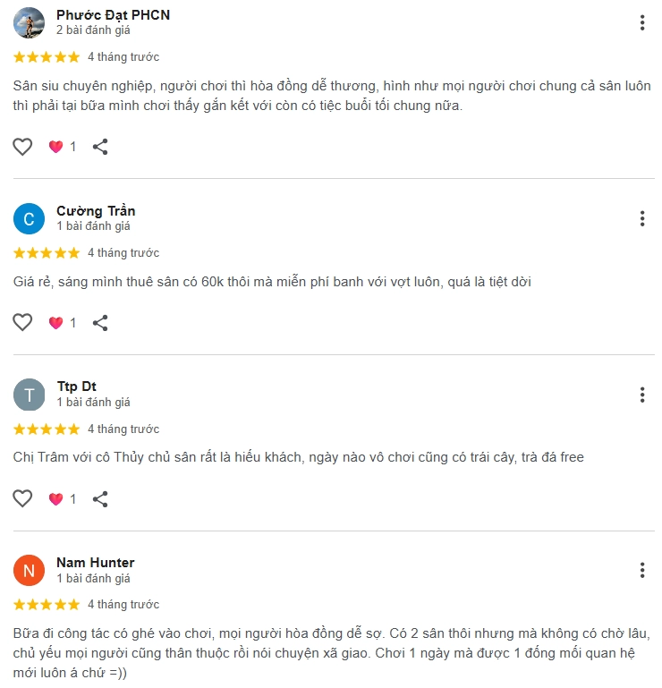 Đánh giá của người chơi tại sân Pickleball T1 Đức Hoà