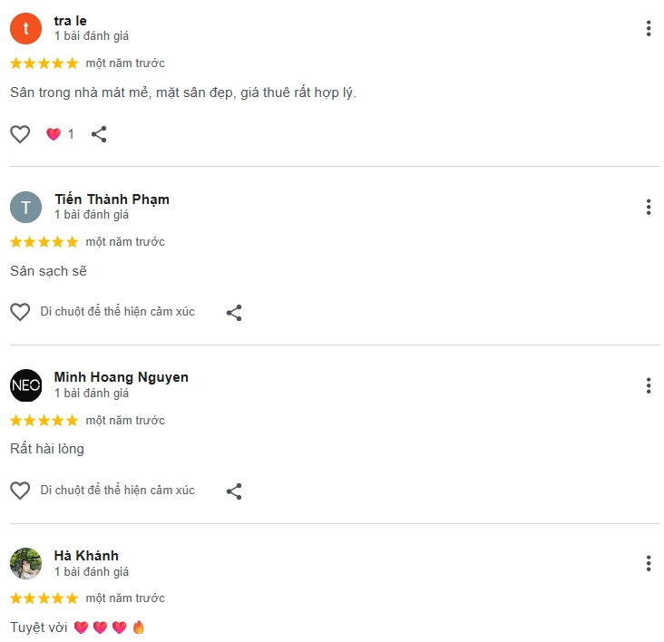 Đánh giá của người chơi tại sân Pickleball T2T