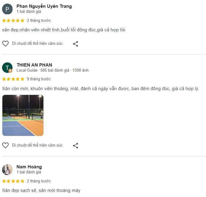Đánh giá của người chơi tại sân Pickleball Tân An Huy