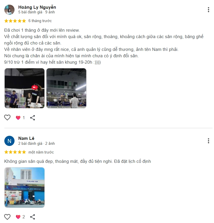 Đánh giá của người chơi tại sân Pickleball Tân Thới Nhất