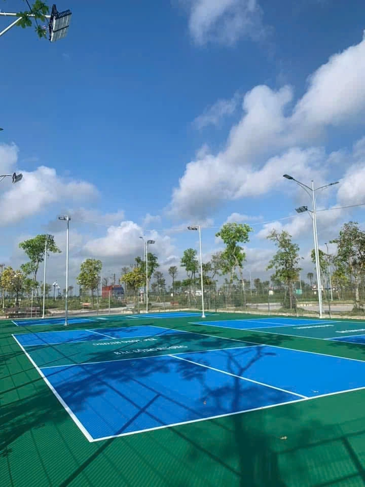 Sân pickleball Thanh Hà với tông màu xanh dương và xanh lá