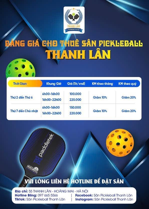 Giá thuê sân Pickleball Thanh Lân