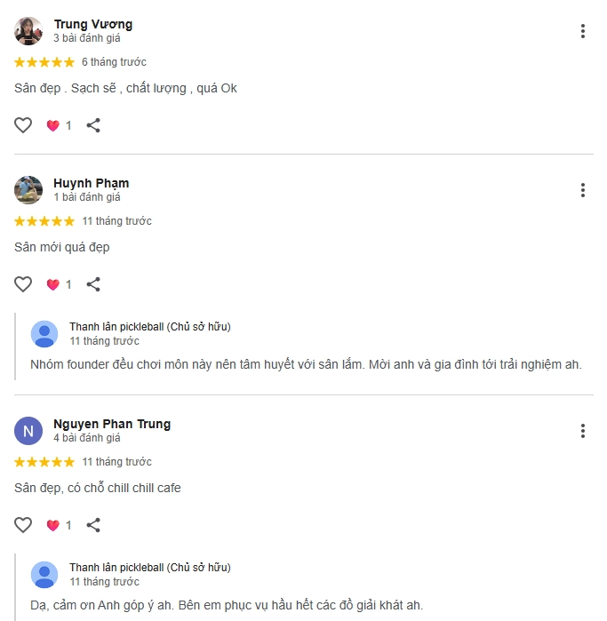 Đánh giá của người chơi tại sân Pickleball Thanh Lân Hà Nội