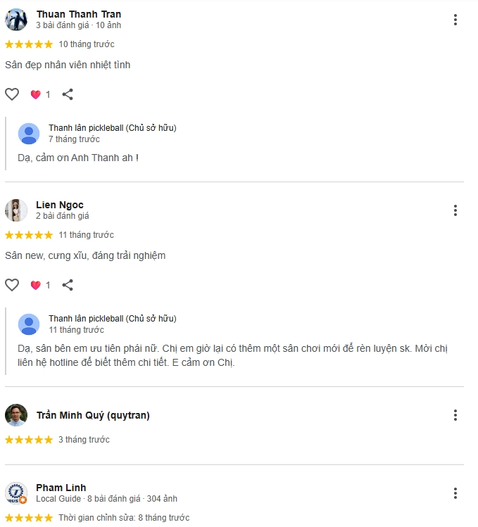 Đánh giá của người chơi tại sân Pickleball Thanh Lân Hà Nội