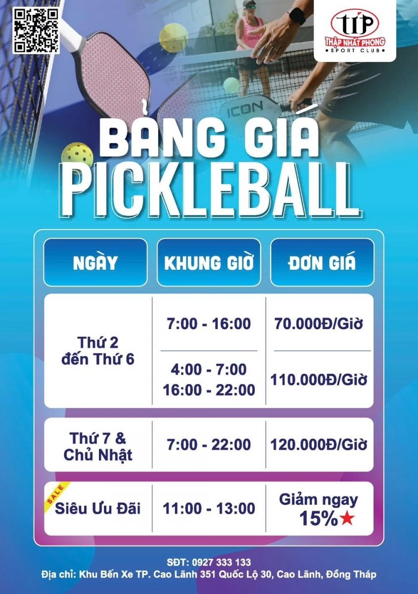 Giá thuê sân Pickleball Thập Nhất Phong