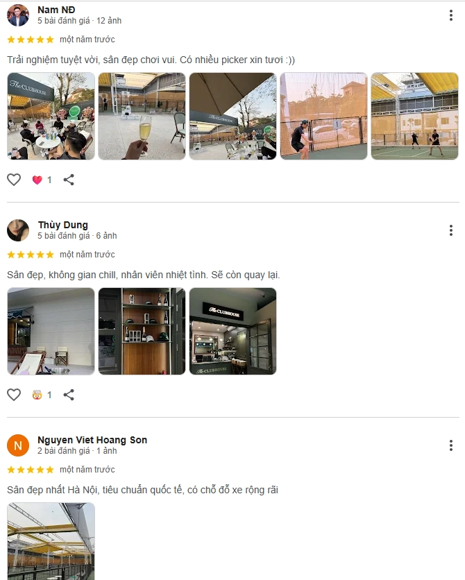 Đánh giá của người chơi tại sân Pickleball The Clubhouse